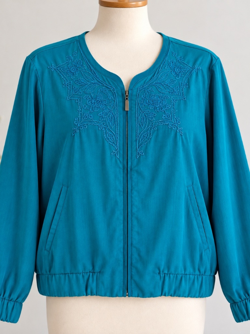 Ruby Rd. Petite 12P Teal Embroidered Jacket – 100% Tencel Lyocell